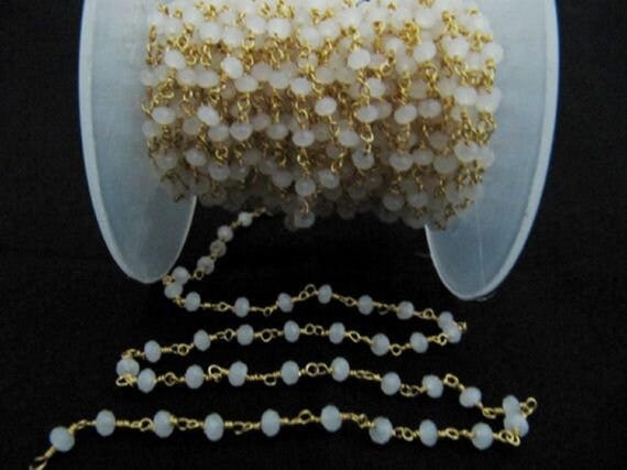 3 Ft- White Chalcedony Rondelle Faceted Beaded Chain 3mm Size White Hydro Quartz Bead Rosary Chain Wholesale Prices gemstone chain