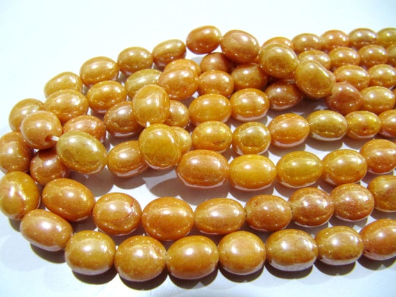 Mystic Coated Yellow Sapphire Dyed Quartz Oval Plain Smooth Beads 8to10mm Strand 8inch long Beads Wholesale price jewelry making Quartz Bead