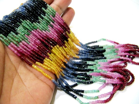 Natural & Genuine Multi Precious Ruby Emerald Sapphire Rondelle Faceted Beads  Wholesale prices jewelry making gemstone 2.5mm to 3.5mm