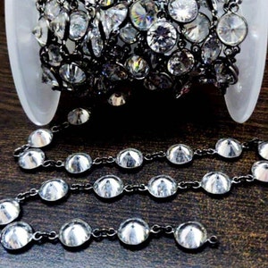 AAA Cubic Zirconia Briolette Round Coin Shape 8mm Bezel Handmade Tiff Connector Chain Sold Per foot CZ Chains top Quality
