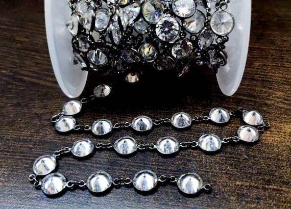 AAA Cubic Zirconia Briolette Round Coin Shape 8mm Bezel Handmade Tiff Connector Chain Sold Per foot CZ Chains top Quality