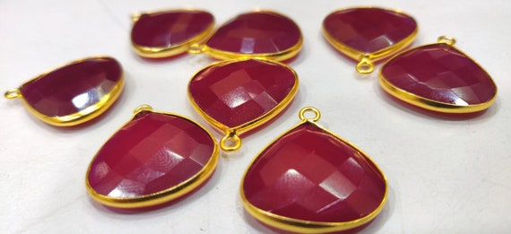 Natural Ruby Chalcedony  Heart Shape 20mm Briolette Single Loop Gemstone Bezel Connector Charms
