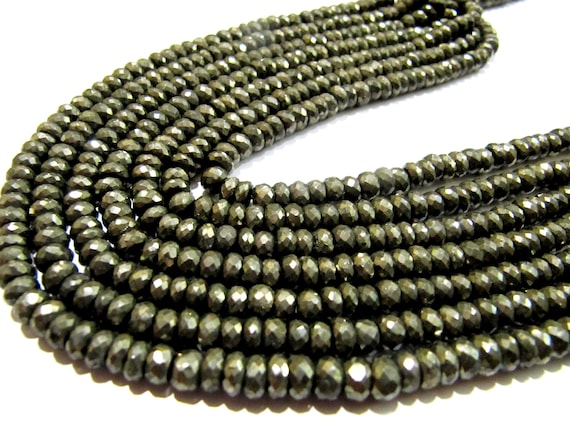 Natural Pyrite Rondelle Faceted Beads 3-4mm Top Quality Gemstone Beads Strand 13 inch Long Jewelry making gemstone beads