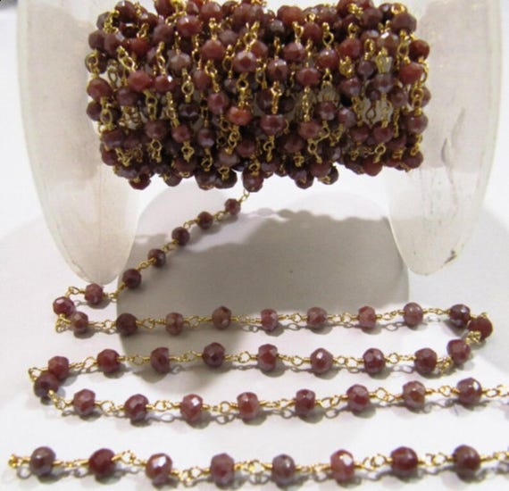 Natural Brown Silverite AB Coated 3-4mm Size Rondelle Faceted Beaded  Rosary Wire Wrapped Beaded chain Wholesale Price per foot