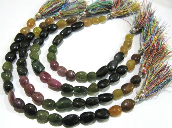 Natural Multi Tourmaline Nugget Shape Plain Smooth Tumbled Briolette Beads Size Approximately 8x10 To 9x12 mm sold per Strand 8 inches Long