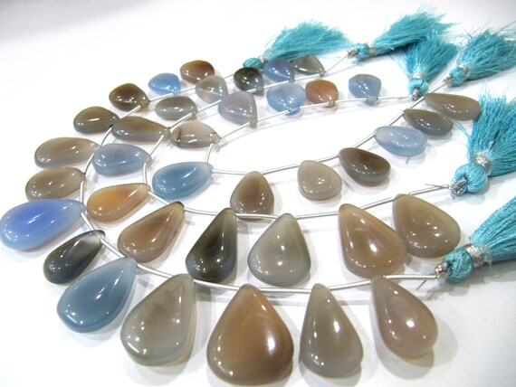 Natural Chalcedony Pear  Shape 15 to 20mm Plain Smooth Beads sold Per Strand 8 inches Long multi GemStone beads