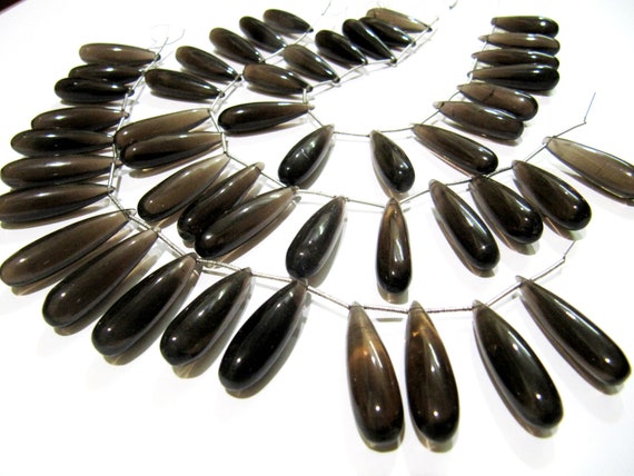 Natural Smoky Quartz Long Tear Drop Plain Smooth Beads Size Approximately 1 inch Long Strand 8 inches Brown Color Stone Beads Wholesale Rate