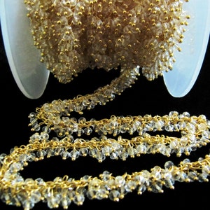 1 Foot Clear Quartz Grape Rondelle Faceted Beaded Hydro Quartz Crystal Quartz Rosary Bead Chain Wholesale Price