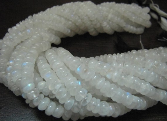 Natural White Rainbow Moonstone Rondelle Plain smooth Beads 6-7mm Strand 13 inches long Best Quality Blue Flashy Beads Wholesale Prices