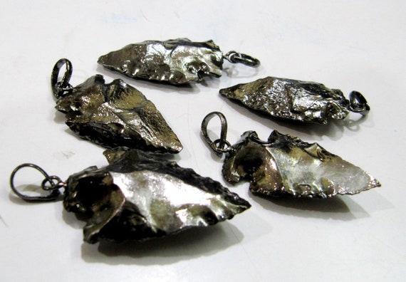 2 Pcs Set Natural Jasper Full Black Oxidized Electroplated Single Loop Arrowhead Connector Charms Pendant Size 2 to 2.5 Inches Long