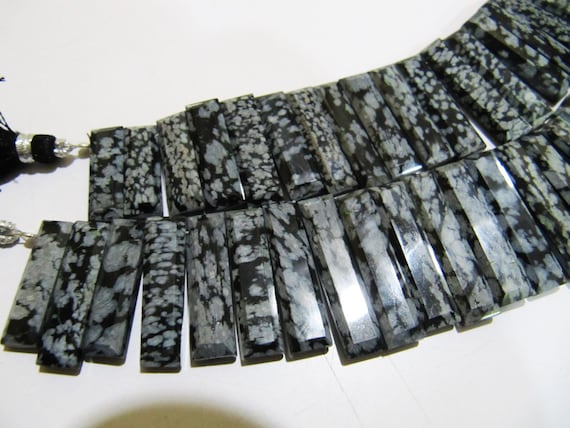 Natural Black Obsidian Long Baguette Shape Beads, Side Drilled Briolette Beads Size 25 to 30 mm long, Strand 8 inches Graduated Beads