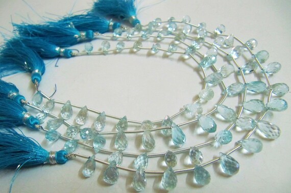 Natural Genuine Blue Topaz Drop Shape Faceted Sky BT 5x6mm To 6x9mm Beads Strand 8 Inches long, Sky Blue Color Gemstone Beads Wholesale