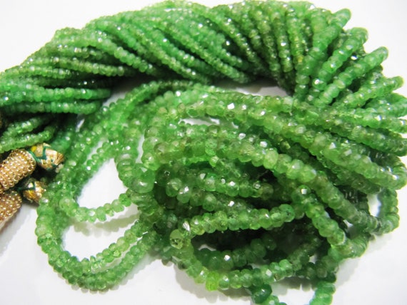 Tsavorite Garnet Beads 2.5mm to 4mm size, Rondelle faceted beads Strands 8 inches Long Sold per strand. Natural Beads for Precious Jewelry