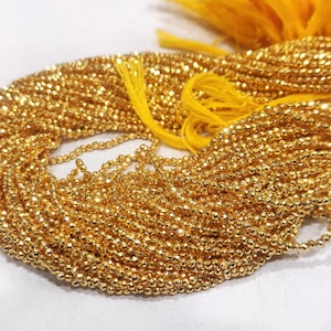 Natural Golden Pyrite Rondelle Faceted Beads 2mm Tiny Size sold Per Strand 12 inches Long