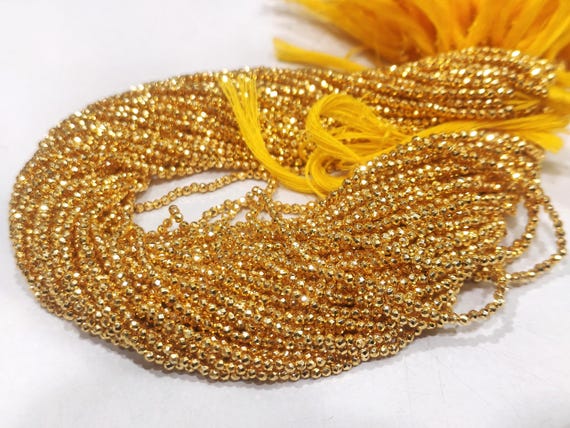 Natural Golden Pyrite Rondelle Faceted Beads 2mm Tiny Size sold Per Strand 12 inches Long