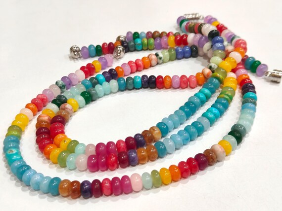 Natural Gemstone Multi Color 8mm Beads Necklace Rainbow Beaded Necklace Choose Length