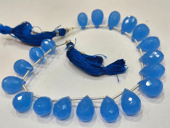 Blue Chalcedony 10x14mm Tear Drops Top Quality Gemstone Briolette Beads Jewelry Making Beads Strand 8 Inches Sold Per Strand