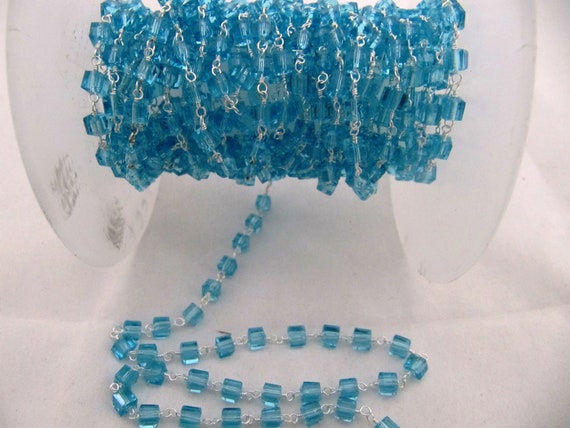 3 Ft-Blue Topaz Hydro Quartz  Box Shape Beaded Hydro Quartz Bead Rosary Chain Wholesale Prices Jewelry making crystal chain