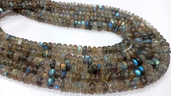 Natural blue Flashy Labradorite Rondelle Plain Smooth 4 to 8mm Graduated Beads Sold Per Strand 8 Inches Long