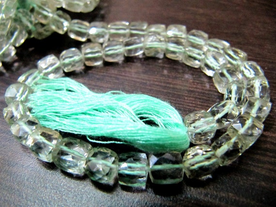 Natural Green Amethyst 6mm to 7mm Box Cube Shape Micro Faceted Beads Strand 8 inches long Jewelry Making beads Best Quality