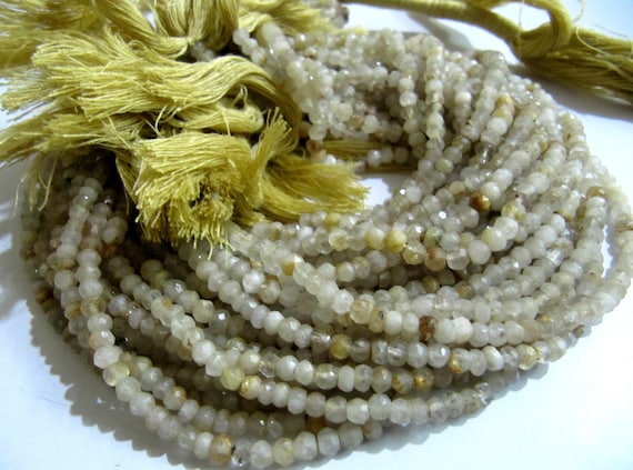 Natural Golden Rutilated Quartz 3-4mm Rondelle Faceted Beads sold per strand 13 Inch Long Semi Precious Golden Rutile Beads Top Quality
