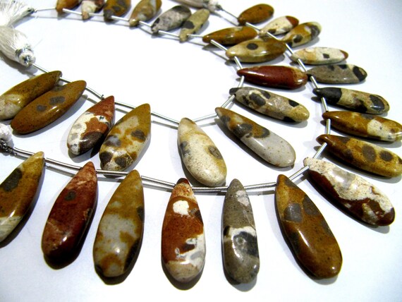Natural Camel Jasper Pear Shape Plain Smooth Briolette beads 10x20mm To 12x20mm Graduated Jewelry Making Strand 8 Inches Long
