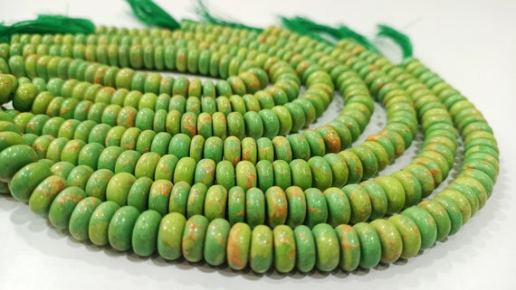 Natural Green Copper Turquoise Rondelle Plain Smooth 8mm Gemstone Beads Sold Per Strand 8 inches Long Great Quality Beads