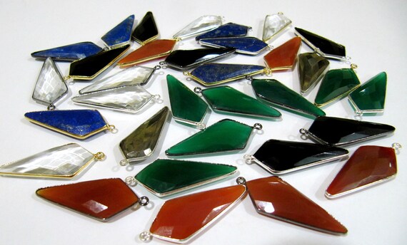 Mix Color Gemstone Briolette Faceted 15x35mm Approximately Arrowhead Shape  Single Loop  Bezel Connector Choose the gemstone color