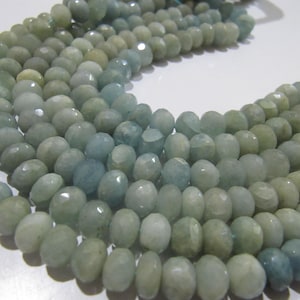 Natural Aquamarine Rondelle Faceted 8-9 mm Gemstone Beads Strand 8 inch long High Quality Wholesale Prices Moss aquamarine Gemstone beads