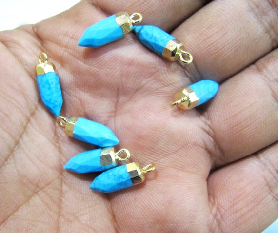2 piece setTurquoise Magnesite Tiny Bullet Charm Pointer Pendant  Single Loop Connector Charm  Electroplated approximately 0.5 inch long