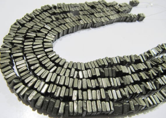 Natural Pyrite  Heishi Cut Square Shape Beads 5-6mm Gemstone Beads Strand 8 inch Long