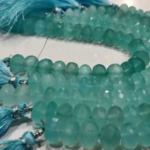 Natural Aqua Chalcedony Rondelle Micro Faceted 10mm Size Top Quality Gemstone Beads Strand 8 Inches Wholesale Prices