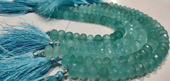 Natural Aqua Chalcedony Rondelle Micro Faceted 10mm Size Top Quality Gemstone Beads Strand 8 Inches Wholesale Prices