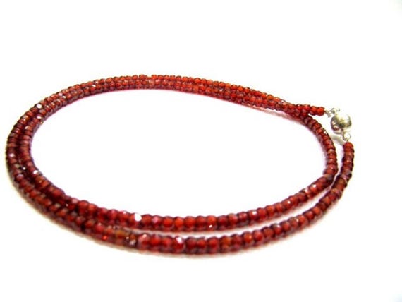 Garnet Cubic Zirconia Rondelle Faceted 3mm Beads Red Color Beaded Necklace Magnetic Clasp Top Quality Wholesale prices