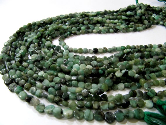 Genuine Emerald Smooth Plain Coin Shape 5-6mm Plain Round Untreated  Beads Strand 13 inches Long Precious Gemstone Birth Stone Beads