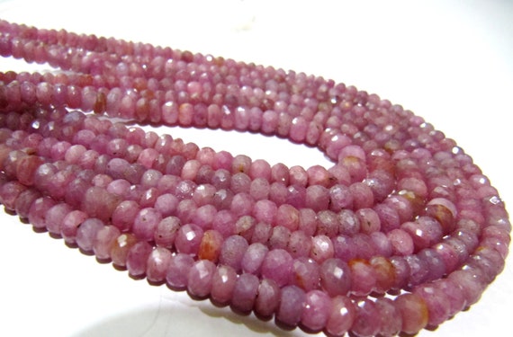 Natural Pink Sapphire Beads 4 to 7mm Graduated Rondelle Faceted Bead Strands 8 inches Long Jewelry making Precious Gemstone Beads