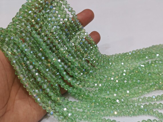 Prehnite Hydro Quartz AB Mystic Coated Rondelle Faceted 6mm Beads Strand 15 inches.