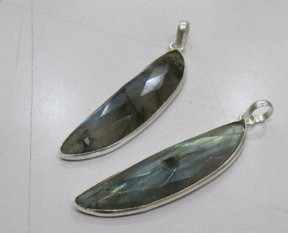 Natural Labradorite Crescent D Half Moon Shape 10x40mm Gold, Black, Silver Plated Single Bail Pendant Gemstone Pendant charm