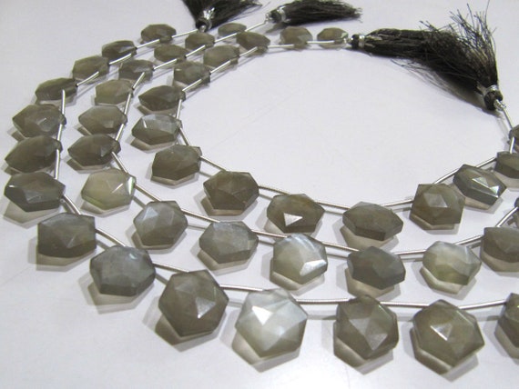 Natural Gray Moonstone Beads Hexagon Shape Faceted Briolette Beads Size 11-12mm Gray Color Gemstone Strand 10 Inches Long Wholesale Prices