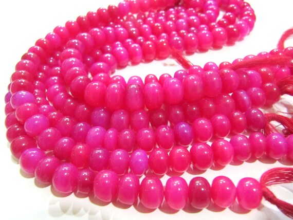 Natural Hot Pink Chalcedony Beads Rondelle Plain Smooth 9-10mm Size Beads Strand 8 inches long Pink Color Gemstones Beads