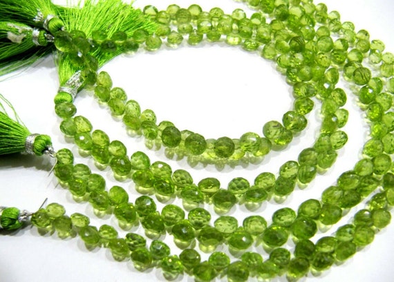 Natural Peridot Onion shape Briolette Faceted 5-6mm Beads Strand 8inch long Gemstone Very Good Quality beads Wholesale Prices