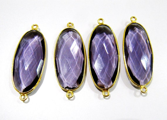 2 Pcs Set Amethyst Oval Shape 14x30mm Briolette Connectors Hydro Quartz Amethyst Double Loop Bezel Charms Top Quality Wholesale prices