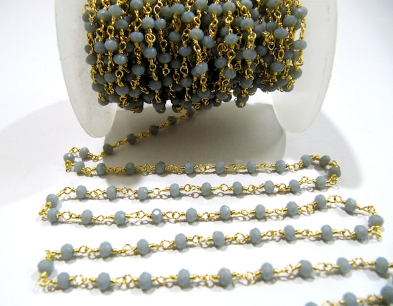 3 Feet Grey Moonstone Rondelle Faceted 3-4mm Bead Rosary chain Moonstone Beaded Handmade Chain Wholesale Prices gemstone Rosary chain