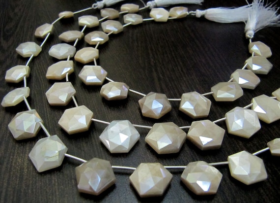 Natural  White Moonstone AB Mystic Coated Hexagon Shape 14mm Briolette Beads Strand 10 Inches Jewelry Making Beads Sold Per Strand