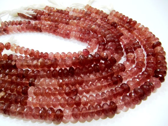 Natural Strawberry Quartz 11-12mm Rondelle  Faceted Gemstone Beads Strand 8 inches Long Best Quality Jewellery Making Beads