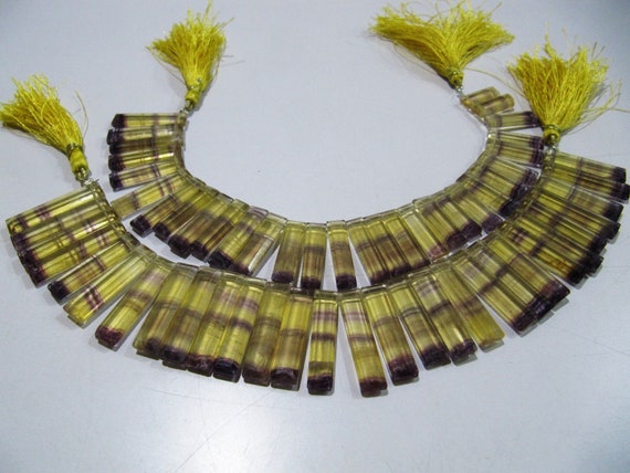 Natural Yellow Fluorite Long Baguette Shape Beads, Side Drilled Briolette Beads Size 25 to 30 mm long, Strand 8 inches Graduated Beads