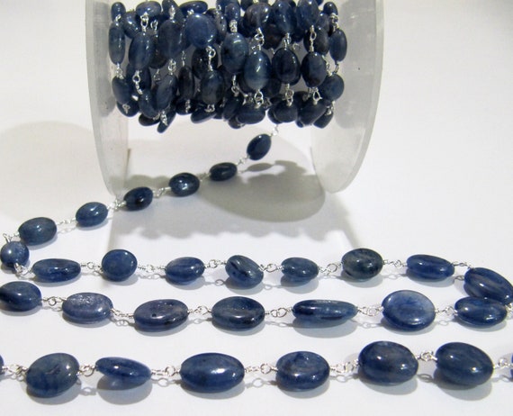 Natural Blue Shapphire Oval Plain Smooth 4x6 to 9x12mm Beaded Rosary Chain Sold Per Foot High Quality Wholesale Price Gemstone chain