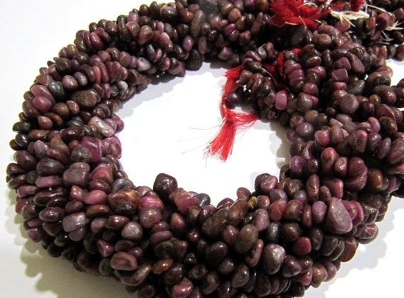 Natural Real Ruby Chip Gravel Uncut Nugget 4mm To 7mm Beads Red Color Jewelry Making Beads Strand 17 Inches Long Sold Per Strand