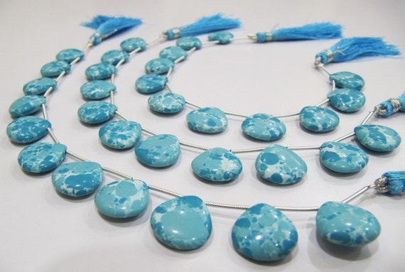 AAA Quality Turquoise Heart Shape Plain Smooth Size 14-15mm Sky Blue Magnesite Briolette Beads Strand 8 inches Long Sold Per Strand