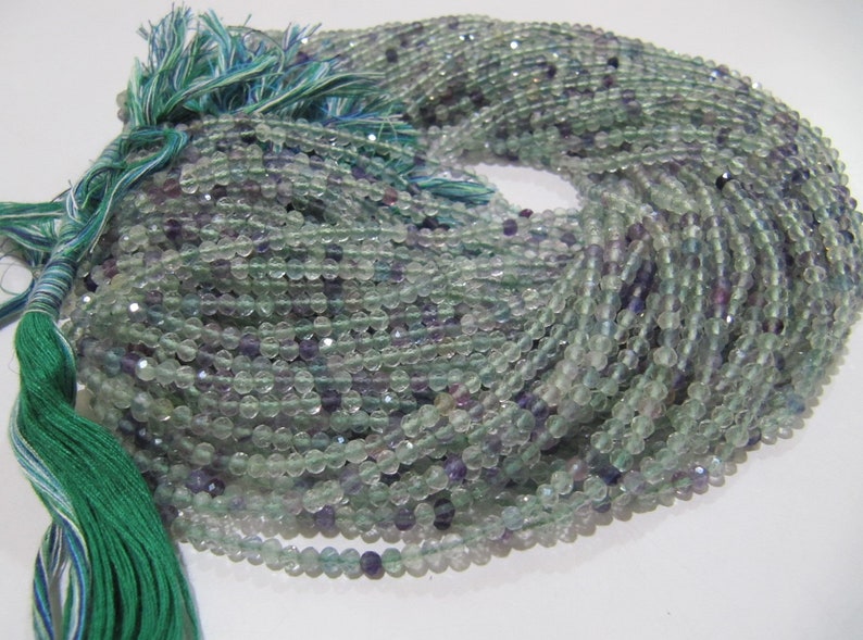 Natural Fluorite Multi Color Beads Fluorite Rondelle Shape Faceted 3mm Beads Green Beads, Purple Beads Strand 13 Inch Long image 6